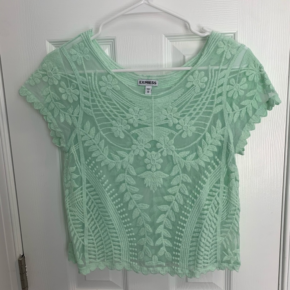 Express sea foam green lace top